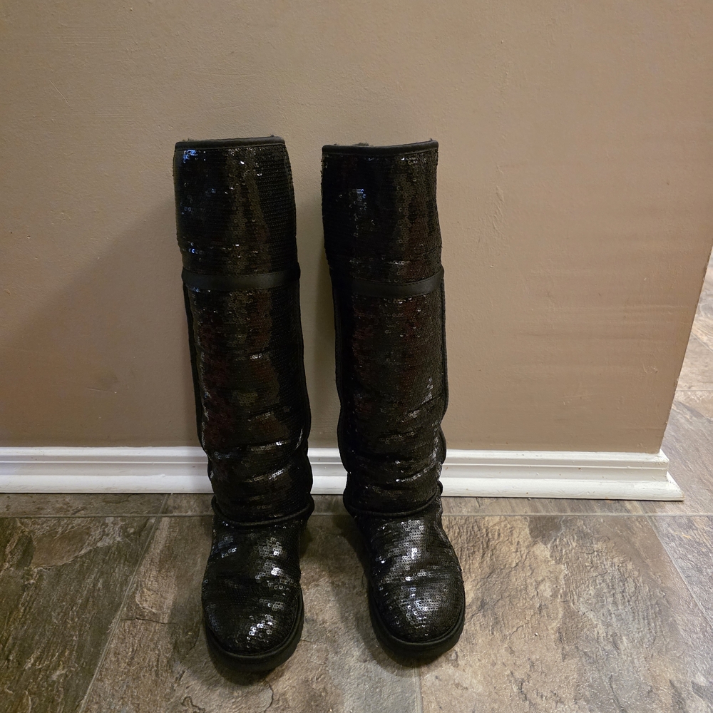 UGG Black Over the Knee Sequined  Boots